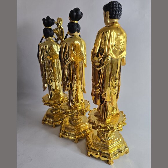 Rare Gorgeous Bronze Gilt Buddha Statue Set of 3 - Picture 9 of 10